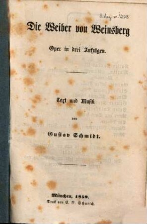 Die Weiber von Weinsberg : Oper in drei Aufzügen
