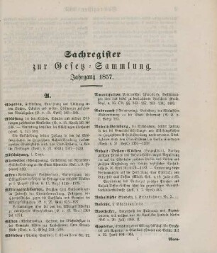 Sachregister zur Gesetz-Sammlung. Jahrgang 1857