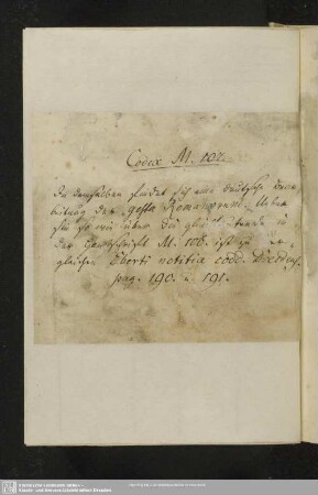 Kurze Handschriftenbeschreibung von einer Hand des 19. Jh.s auf Zettel