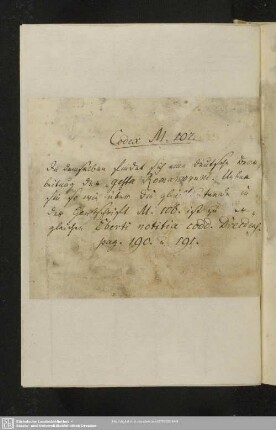 Kurze Handschriftenbeschreibung von einer Hand des 19. Jh.s auf Zettel