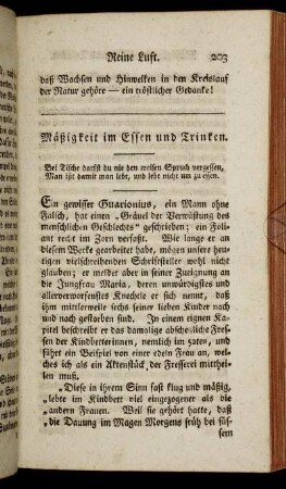 Mäßigkeit im Essen und Trinken. - Kleidungen und andre Bedeckung des Leibes.