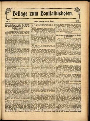 Zweite Ausgabe vom Sonntag, den 16. August 1908.