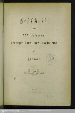25.1865: Festschrift für die ... Versammlung Deutscher Land- und Forstwirthe