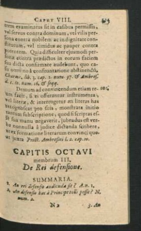 Membrum III. De Rei defensione.