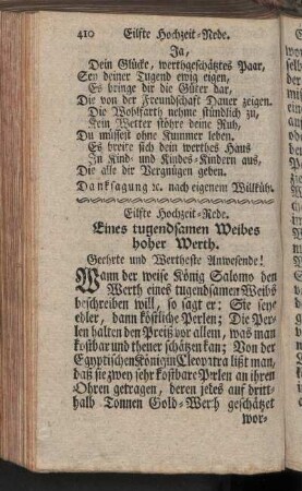 Eilfte bis Zwanzigste Hochzeit-Rede
