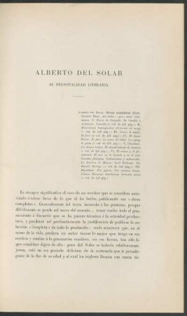 Alberto del Solar : Su personalidad literaria