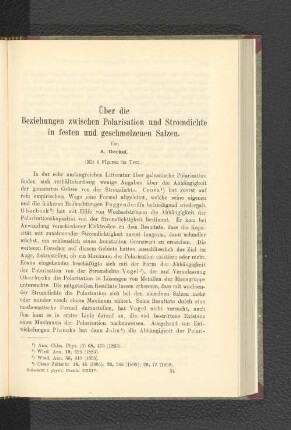 Über die Beziehungen zwischen Polarisation und Stromdichte in festen und geschmolzenen Salzen.