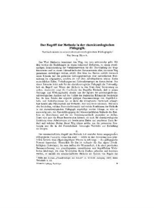Der Begriff der Methode in der charakterologischen Pädagogik : Vorbedenken zu einer charakterologischen Pädagogik