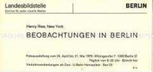 Informationsblatt zur Ausstellung "Beobachtungen in Berlin" mit biografischen Angaben zu Henry Ries - Nachlass