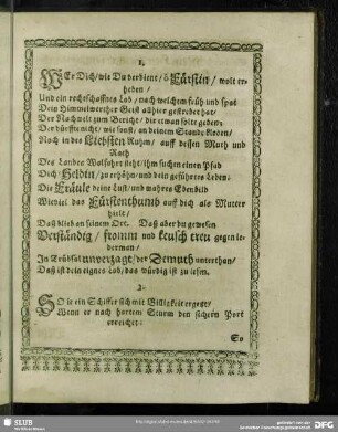 Wer Dich, wie Du verdient, o Fürstin, wolt erheben ...