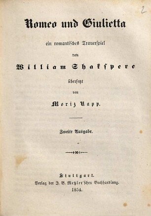 William Shakspere’s dramatische Werke, 6,[1]. Romeo und Giulietta