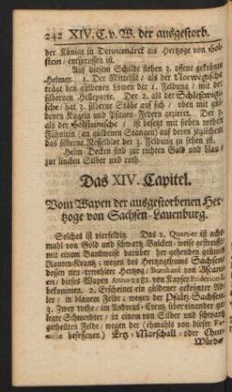 Das XIV. Capitel. Vom Wapen der ausgestorbenen Hertzoge von Sachsen-Lauenburg