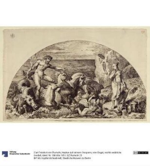 Neptun auf seinem Gespann, vorn Engel, rechts weibliche Gestalt