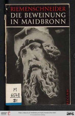 Band 10: Werkmonographien zur bildenden Kunst in Reclams Universal-Bibliothek: Die Beweinung in Maidbronn : Tilman Riemenschneider