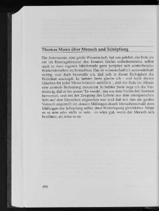 Thomas Mann über Mensch und Schöpfung