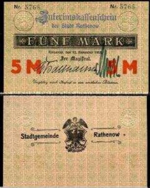 Rathenow, Notgeld, 5 Mark