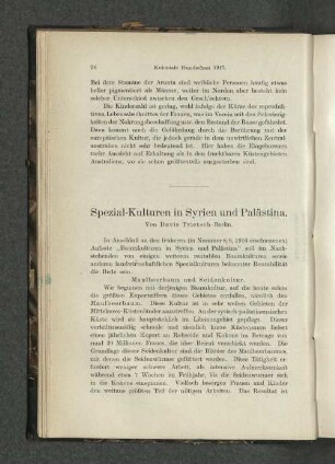 Spezial-Kulturen in Syrien und Palästina.