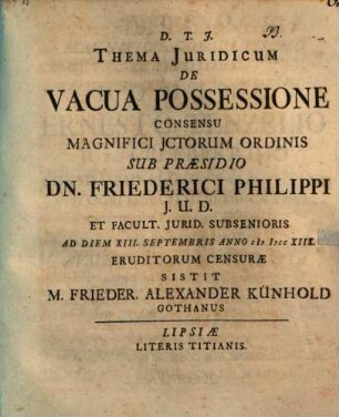 Thema iuridicum de vacua possessione