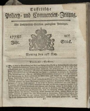 21tes Stueck, Montag den 25ten May. 1778