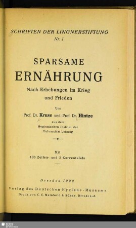 Sparsame Ernährung : nach Erhebungen im Krieg und Frieden