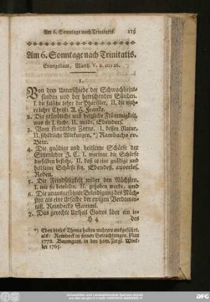 Am 6. Sonntage nach Trinitatis. Evangelium, Matth. V. v. 20 - 26.