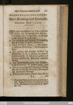 Am 6. Sonntage nach Trinitatis. Evangelium, Matth. V. v. 20 - 26.