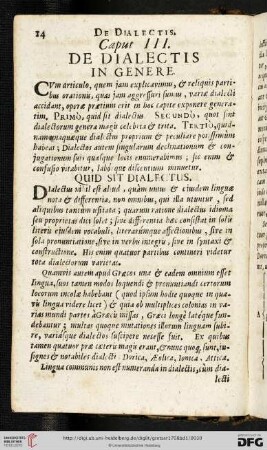 Caput III: De Dialectis in genere