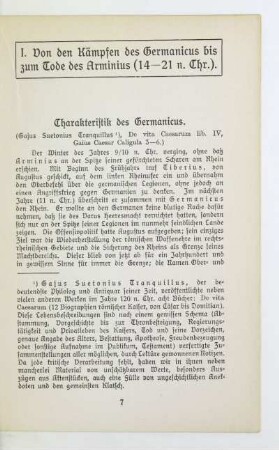 I. Von den Kämpfen des Germanicus bis zum Tode des Arminius (14-21 n. Chr.)