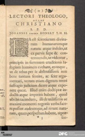 Lectori Theologo, Atque Christiano