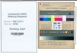 Entnazifizierung Adolf Stursberg , geb. 15.02.1886 (Fabrikant)