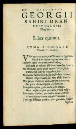 Georgii Sabini Brandeburgensis Elegiarum, Liber quintus.