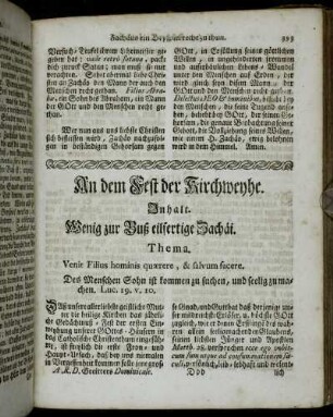 An dem Fest der Krichweyhe. Inhalt. Wenig zur Buß eilfertige Zachäi