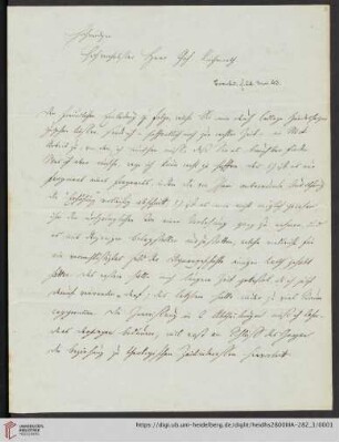 Korrespondenz Mathias Schneckenburger / Carl Ullmann: Brief von Mathias Schneckenburger an Carl Ullmann