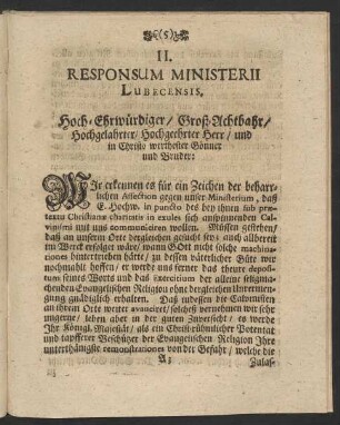 II. Responsum Ministerii Lubecensis.