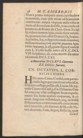 Anno urbis DCLXVI ... Cn. Octavius. L. Cornelius Cinna.