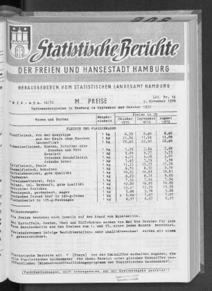 Verbraucherpreise in Hamburg im September und Oktober 1970 : Lfd. Nr. 14
