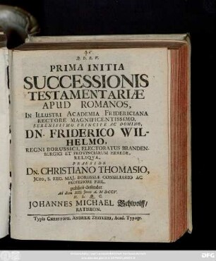 Prima Initia Successionis Testamentariæ Apud Romanos