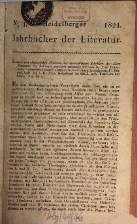 Heidelberger Jahrbücher der Literatur. 14,1, 14,1 = H. 1/6 = N.F. 1. 1821