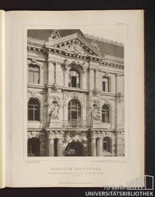 Tafel 30. Dienstgebäude des Kaiserlichen Patentamtes. Luisen-Strasse No. 33/34. Portalbau.
