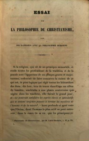 Essai sur la Philosophie du Christianisme : considérée dans ses rapports avec la philosophie moderne, 1