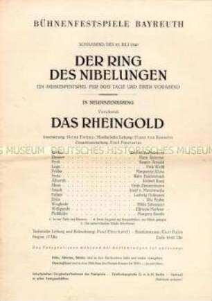 Theaterprogramm der Bayreuther Festspiele 1940 "Der Ring der Nibelungen" mit Hinweisen zum Verhalten bei Fliegeralarm
