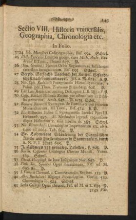 VIII. Historia universalis, Geographia, Chronologia, etc.