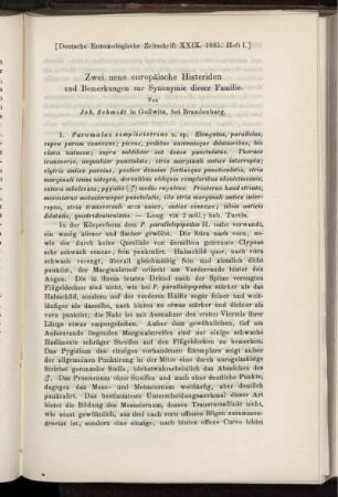 Zwei neue europäische Histeriden und Bmerkungen zur Synonymie dieser Familie