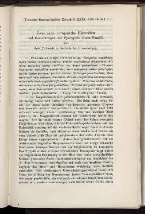 Zwei neue europäische Histeriden und Bmerkungen zur Synonymie dieser Familie