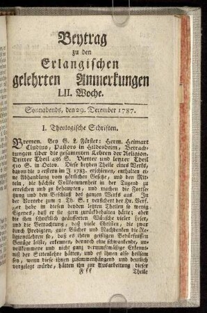 LII. Woche. Sonnabends, den 29. December. 1787.