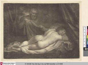 [Schlafende Nymphe von einem Satyr aufgedeckt; Sleeping Nymph and a Satyr; Sater bespiedt een slapende nimf]