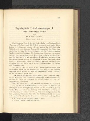 Kryoskopische Präzisionsmessungen. I. Nitrate einwertiger Metalle.