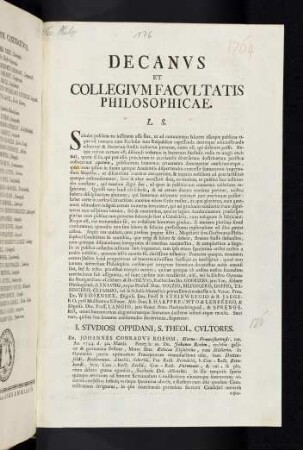 Decanvs Et Collegivm Facvltatis Philosophicae. L. S.