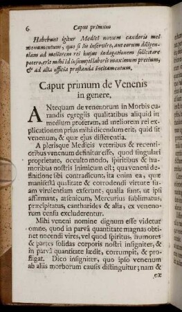 Caput primum de Venenis in genere.