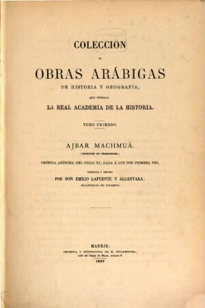 Colección de obras arábigas de historia y geografía, 1